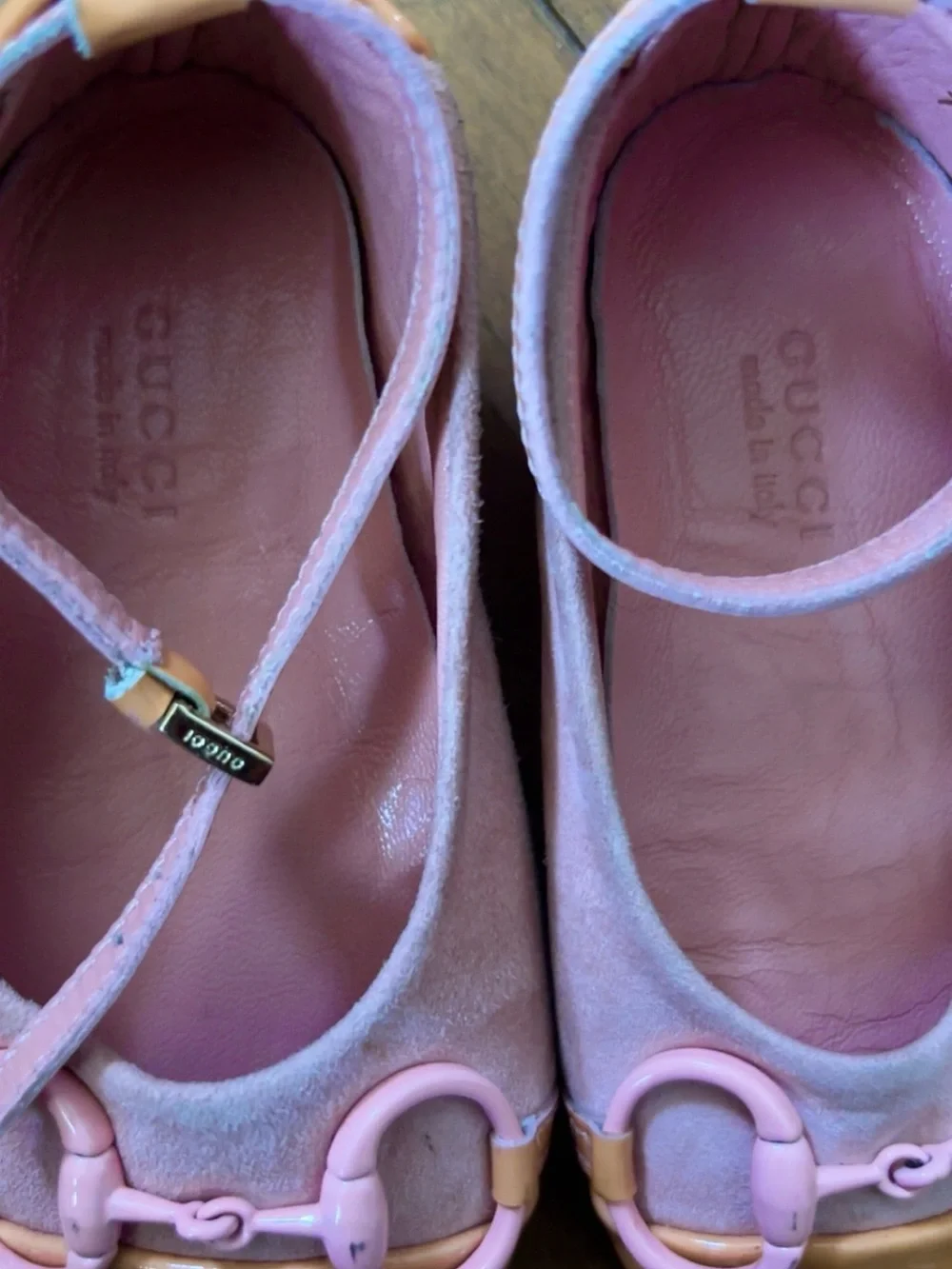 Gucci Pink Suede & Peach Patent Leather Kids Ballet Flats